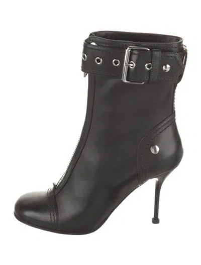 Pre-owned Alexander Mcqueen Leather Moto Boots In Black