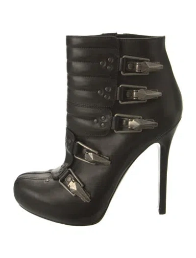 Pre-owned Alexander Mcqueen Leather Moto Boots In Black