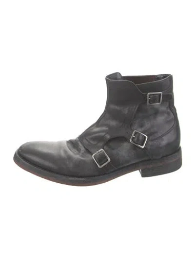 Pre-owned Alexander Mcqueen Leather Moto Boots In Gray