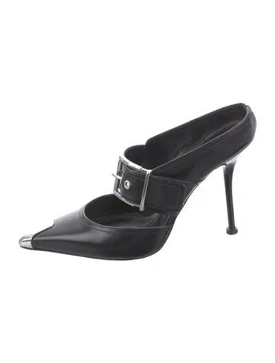 Pre-owned Alexander Mcqueen Leather Mules In Black