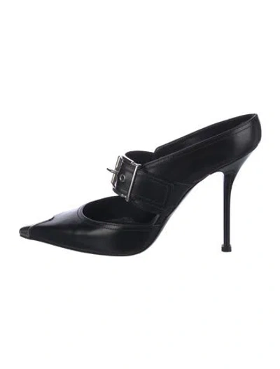 Pre-owned Alexander Mcqueen Leather Mules In Black