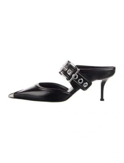 Pre-owned Alexander Mcqueen Leather Mules In Black