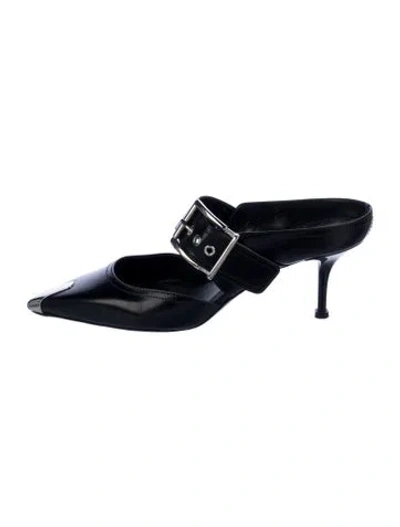 Pre-owned Alexander Mcqueen Leather Mules In Black/blue
