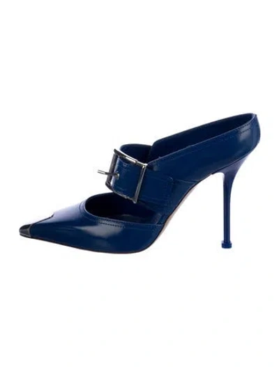 Pre-owned Alexander Mcqueen Leather Mules In Blue