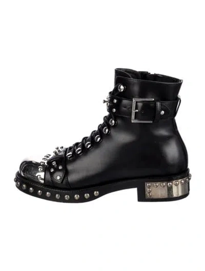 Pre-owned Alexander Mcqueen Leather Patterned Combat Boots In Black