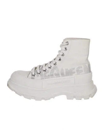 Pre-owned Alexander Mcqueen Leather Patterned Combat Boots In White