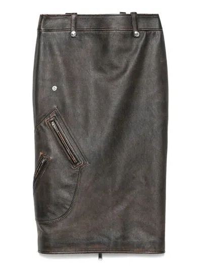 Alexander Mcqueen Leather Pencil Skirt In Brown