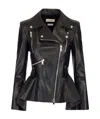 Alexander Mcqueen Frock-detail Peplum Leather Biker Jacket In Black