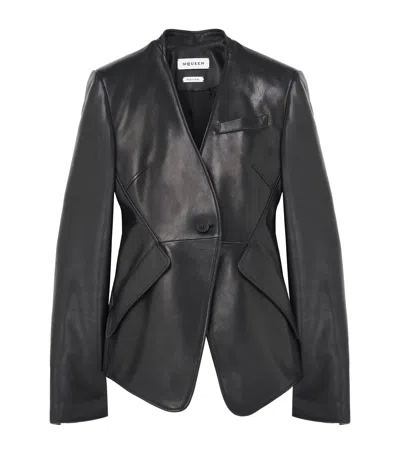 Alexander Mcqueen Leather Peplum Jacket In Black