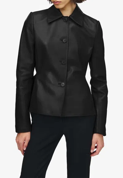 Alexander Mcqueen Paneled Leather Peplum Jacket In Black