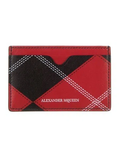 Pre-owned Alexander Mcqueen Leather Plaid Print Card Holder In Red