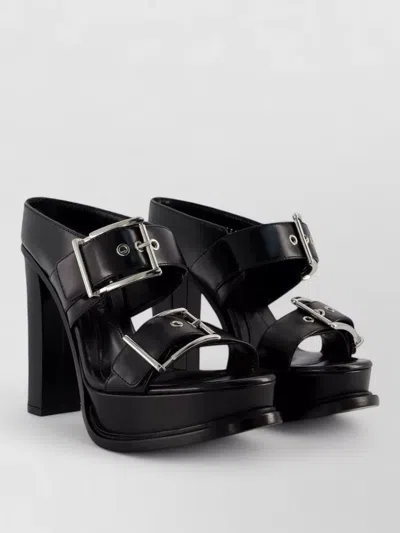 Alexander Mcqueen Leather Platform Sandals Double Buckle In Black