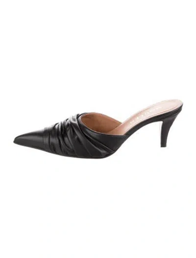 Pre-owned Alexander Mcqueen Leather Pleated Accents Mules W/ Tags In Black