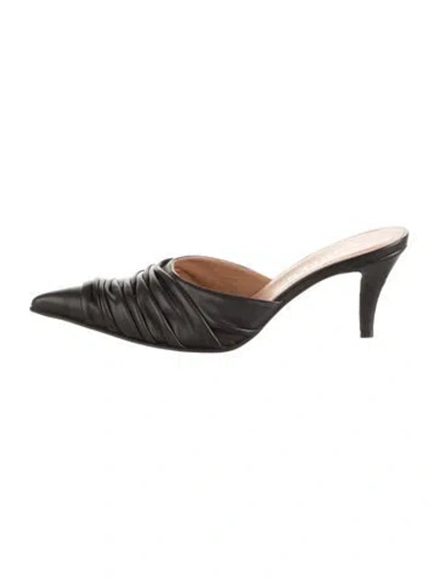 Pre-owned Alexander Mcqueen Leather Pleated Accents Mules W/ Tags In Black