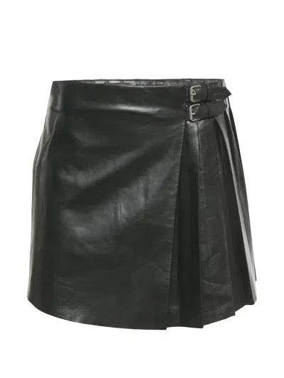 Pre-owned Alexander Mcqueen Leather Pleated Buckle-detail Mini Skirt In Black
