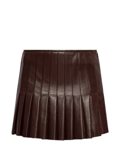 Alexander Mcqueen Leather Pleated Mini Skirt In Burgundy In Brown