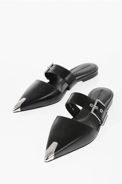 Alexander Mcqueen Leather Pointed Mules With Buckle