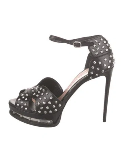 Pre-owned Alexander Mcqueen Leather Polka Dot Print Sandals In Black