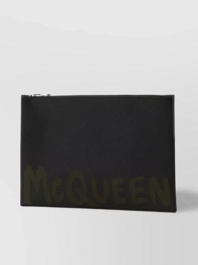 Alexander Mcqueen Leather Pouch With Striking Graffiti Print In Black