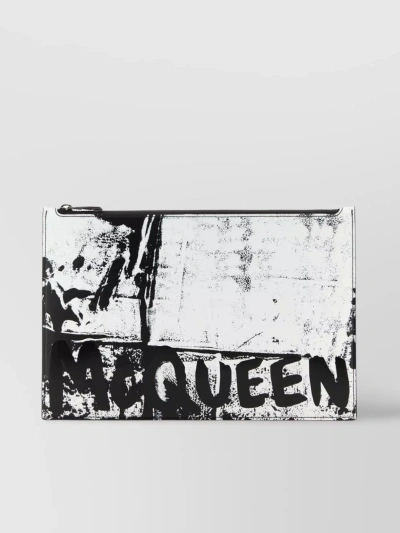 Alexander Mcqueen Abstract-print Leather Clutch Bag In White