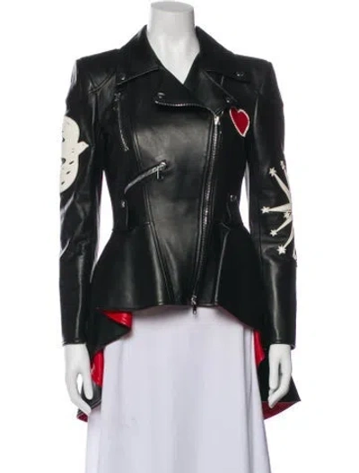 Pre-owned Alexander Mcqueen Leather Printed Biker Jacket In Green