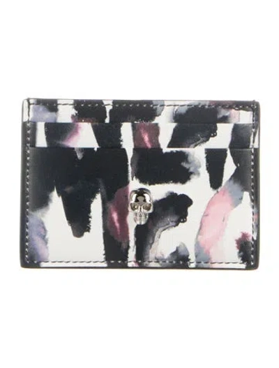 Pre-owned Alexander Mcqueen Leather Printed Card Holder In Black