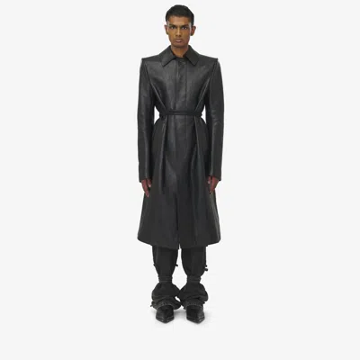 Alexander Mcqueen Waterproof Leather Jacket With Voluminous Shoulders In Black