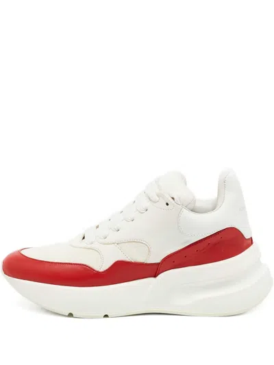 Pre-owned Alexander Mcqueen Leather Red-detail Sole Sneakers In White