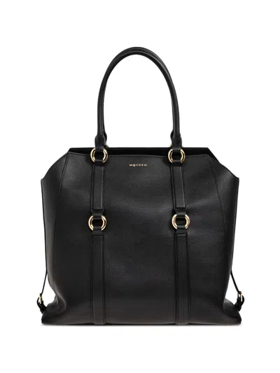 Alexander Mcqueen Leather Ring-detail Tote Bag In Black