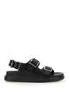 Alexander Mcqueen Black Slide Sandals With Embossed Logo In Leather Man