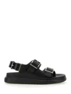 Alexander Mcqueen Black Slide Sandals With Embossed Logo In Leather Man In Black