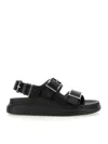 Alexander Mcqueen Black Slide Sandals With Embossed Logo In Leather Man In Black