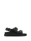 Alexander Mcqueen Black Slide Sandals With Embossed Logo In Leather Man In Black/silver