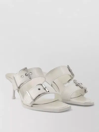 Alexander Mcqueen Leather Sandals Biker Buckle Booties In White