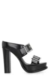 Alexander Mcqueen Black Platform Buckle Heeled Sandals In Black