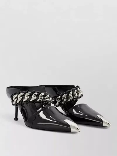 Alexander Mcqueen Leather Sandals Chain Detail Mid Heel In Black
