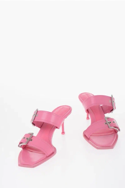 Alexander Mcqueen Leather Sandals With Buckle Heel 7 Cm In Pink