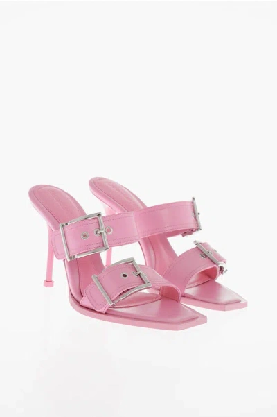ALEXANDER MCQUEEN LEATHER SANDALS WITH BUCKLES HEEL 10 CM