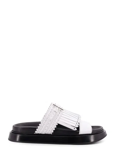 Alexander Mcqueen Leather Sandals With Fringe In White