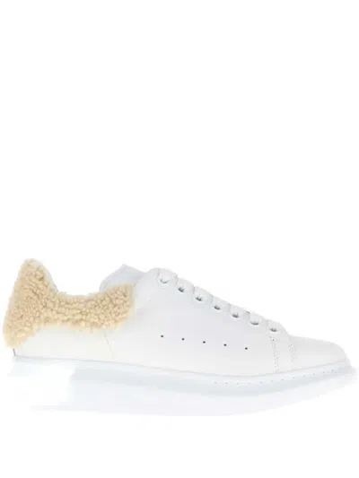 Alexander Mcqueen Oversized Sneakers In White Leather With Shearling Heel Tab Shoes