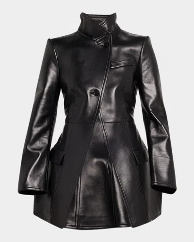 ALEXANDER MCQUEEN LEATHER SINGLE-BREASTED CUTAWAY JACKET