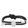 Alexander Mcqueen Skull Braided Leather Cord Bracelet Accessories In Black