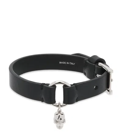 Alexander Mcqueen Leather Skull Bracelet In Black