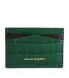 Alexander Mcqueen Leather Skull Card Holder In Green