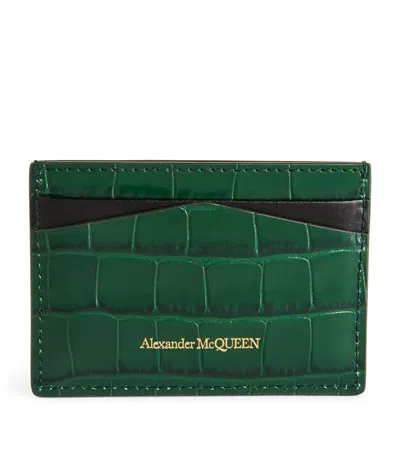 Alexander Mcqueen Leather Skull Card Holder In Green