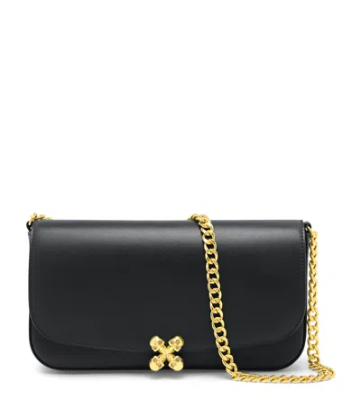 Alexander Mcqueen Leather Skull Flower Shoulder Bag In Black