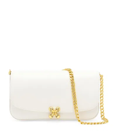 Alexander Mcqueen Leather Skull Flower Shoulder Bag In White