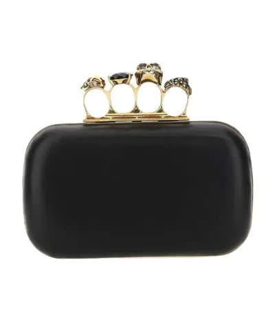 Alexander Mcqueen Skull Four Ring Embellished Clutch In Black
