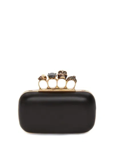 ALEXANDER MCQUEEN LEATHER SKULL FOUR-RING CLUTCH BAG