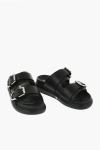 Alexander Mcqueen Leather Sliders With Double Buckle In Black